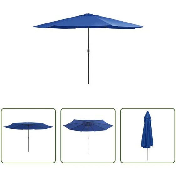 The Living Store Parasol avec mât métallique 390 cm bleu azur