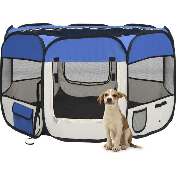 The Living Store Parc pour chiots pliable avec sac de transport bleu 110x110x58 cm