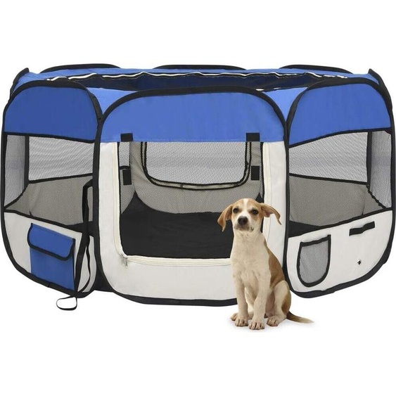 The Living Store Parc pour chiots pliable avec sac de transport bleu 125x125x61 cm