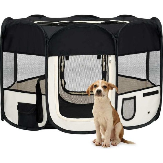 The Living Store Parc pour chiots pliable avec sac de transport Noir 110x110x58 cm