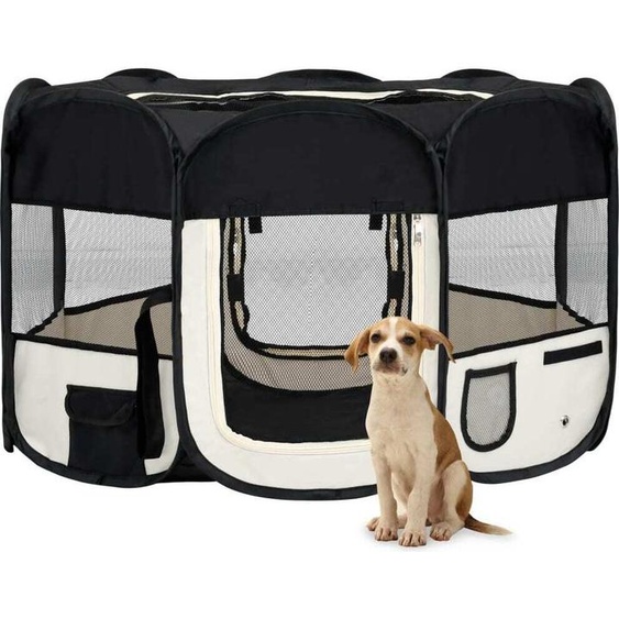 The Living Store Parc pour chiots pliable avec sac de transport Noir 125x125x61 cm