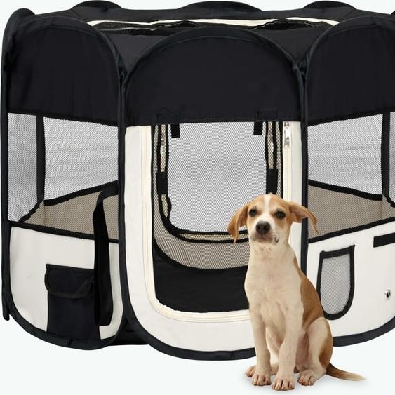 The Living Store Parc pour chiots pliable avec sac de transport Noir 90x90x58 cm