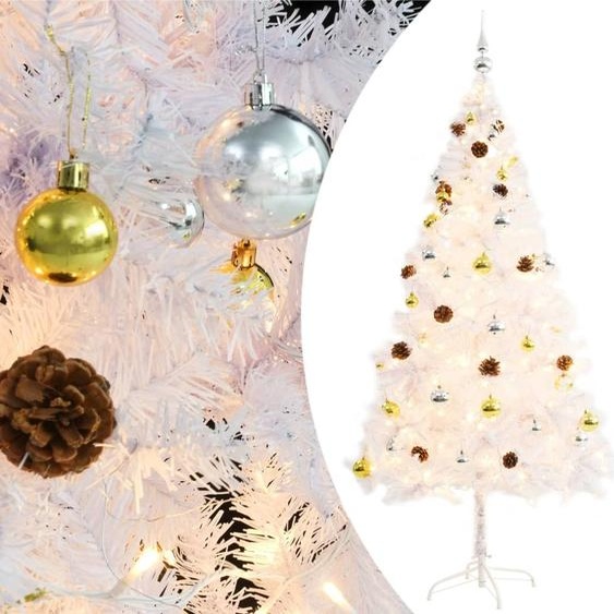 The Living Store Sapin de Noël artificiel avec éclairage & boules blanc 180 cm