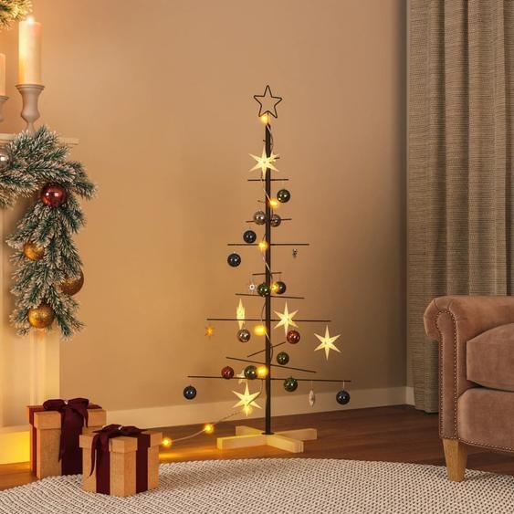 The Living Store Sapin de Noël en métal avec support en bois noir 120 cm