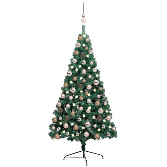 The Living Store Semi-sapin de Noël artificiel éclairage boules Vert 120 cm