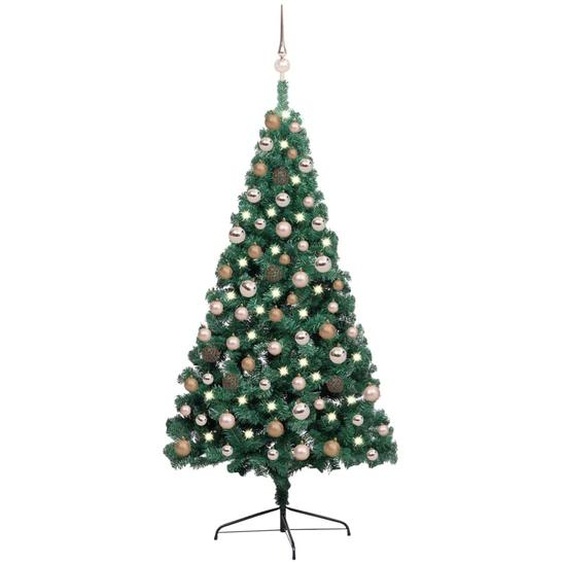 The Living Store Semi-sapin de Noël artificiel éclairage boules Vert 150 cm