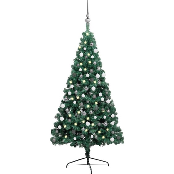 The Living Store Semi-sapin de Noël artificiel éclairage boules Vert 150 cm