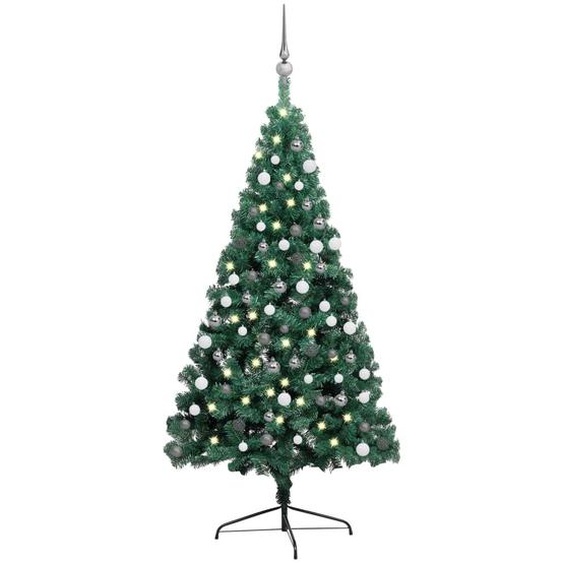 The Living Store Semi-sapin de Noël artificiel éclairage boules Vert 180 cm