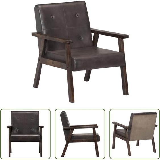 The Living Store Sessel Grau en cuir véritable