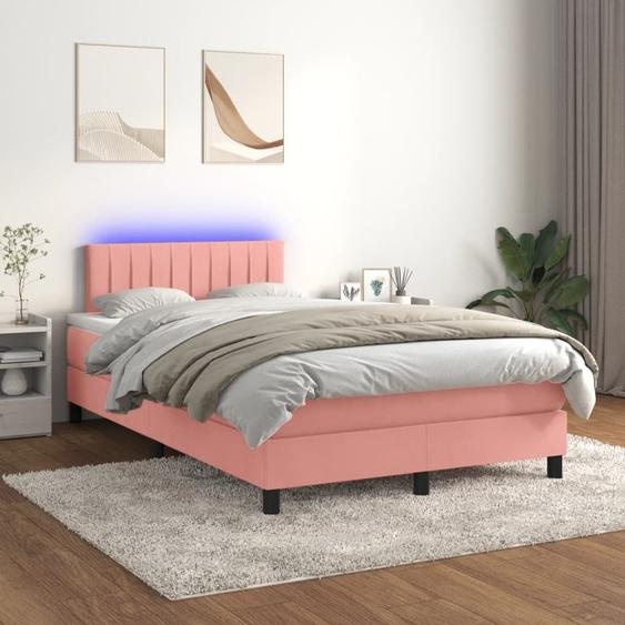 The Living Store Sommier tapissier avec matelas et LED Rose 120x200 cm Velours