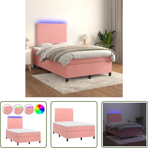 The Living Store Sommier tapissier avec matelas et LED Rose 120x200 cm Velours