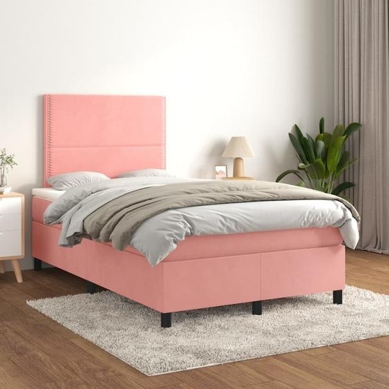 The Living Store Sommier tapissier avec matelas Rose 120x200 cm Velours