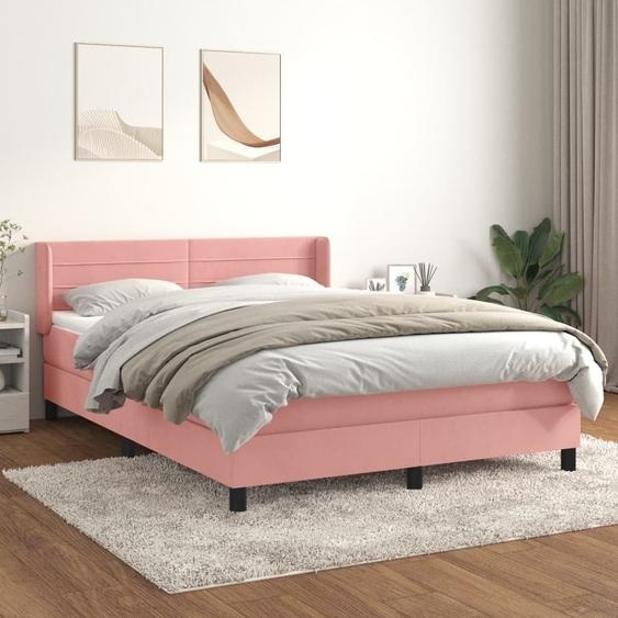 The Living Store Sommier tapissier avec matelas Rose 140x200 cm Velours