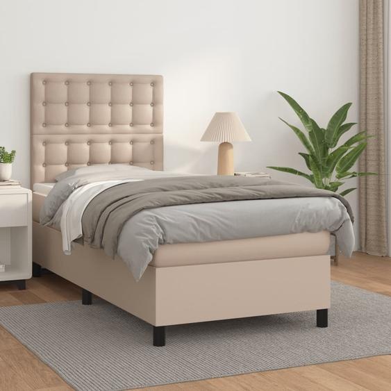 The Living Store Sommier tapissier Matelas cappuccino marron 100x200cm simili cuir