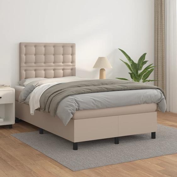 The Living Store Sommier tapissier Matelas cappuccino marron 120x200cm simili cuir