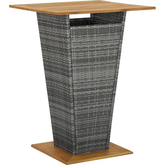 The Living Store Table de bar Gris 80x80x110 cm Poly rotin et bois massif Acacia