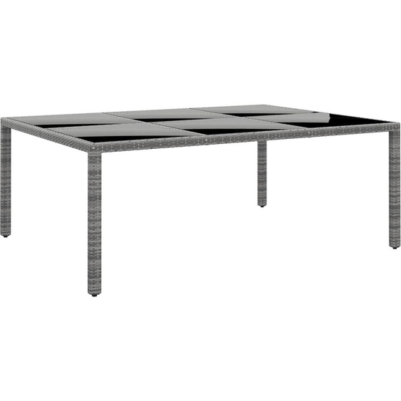 The Living Store Table de jardin 200x150x75 cm verre dur et poly rotin gris