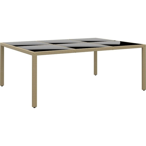 The Living Store Table de jardin 200x150x75 cm verre trempé et poly rotin beige