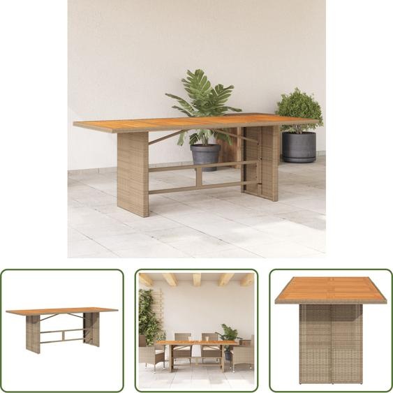 The Living Store Table de jardin avec plateau en acacia 190x80x74 cm Poly rotin