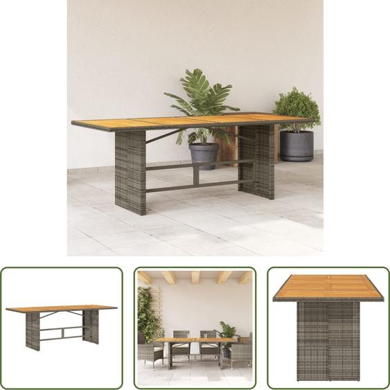 The Living Store Table de jardin avec plateau en acacia gris 190x80x74cm Poly rotin
