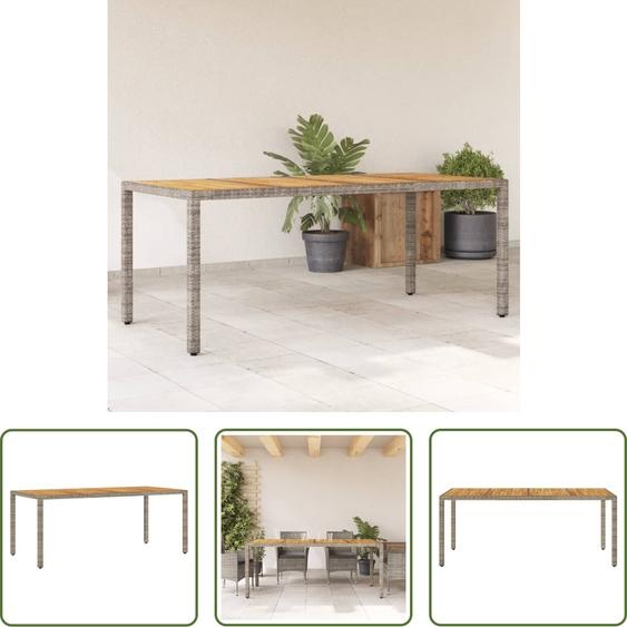 The Living Store Table de jardin avec plateau en acacia gris 190x90x75cm Poly rotin