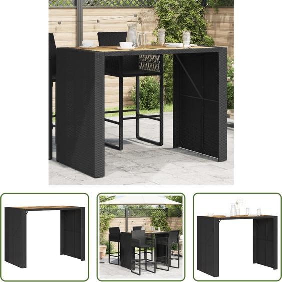 The Living Store Table de jardin avec plateau en bois noir 145x80x110 cm Poly rotin