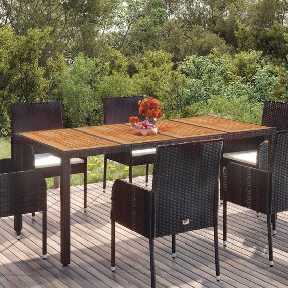 The Living Store Table de jardin avec plateau en bois noir 190x90x75 cm Poly rotin