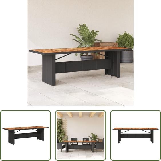 The Living Store Table de jardin avec plateau en bois noir 240x90x75 cm Poly rotin