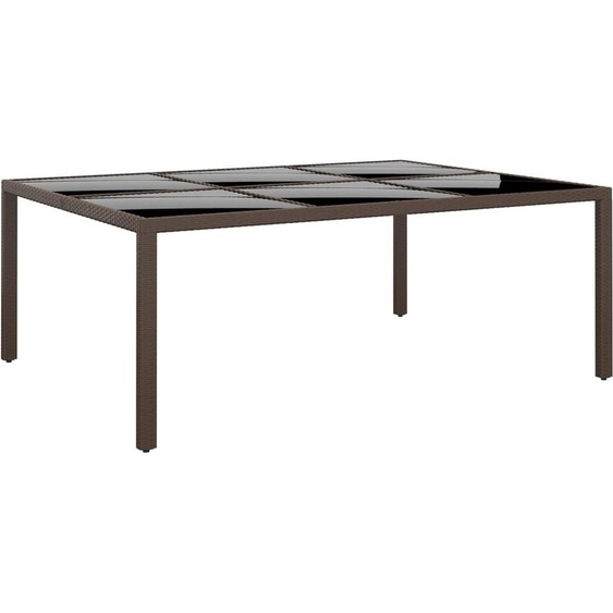 The Living Store Table de jardin avec plateau en verre brun 200x150x75 cm rotin