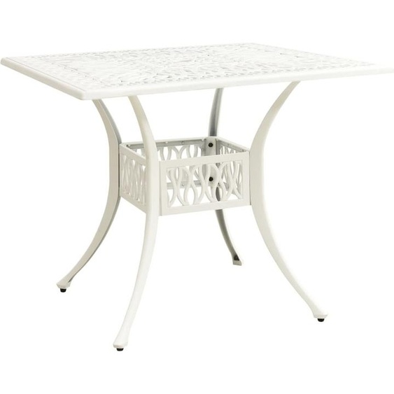 The Living Store Table de jardin blanche 90x90x73 cm Fonte daluminium