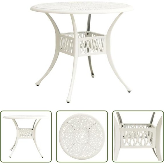 The Living Store Table de jardin blanche 90x90x74 cm Fonte daluminium