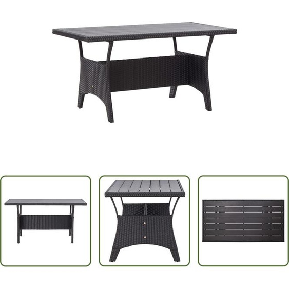 The Living Store Table de jardin noire 120x70x66 cm Poly rotin