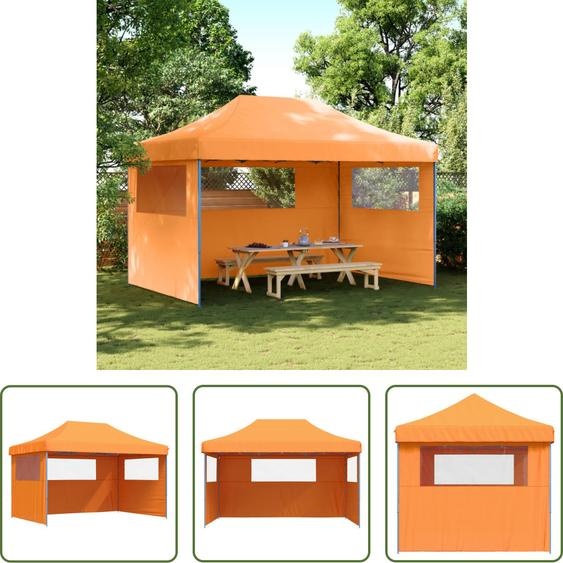 The Living Store Tente de réception pliable Pop-Up avec 3 panneaux latéraux Orange