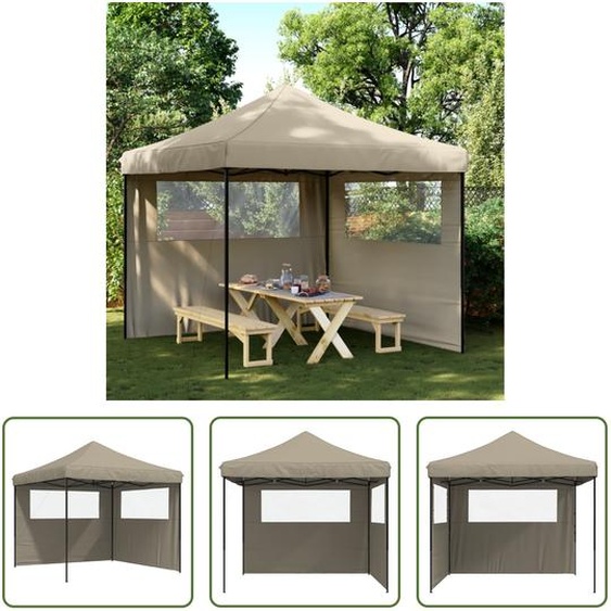 The Living Store Tente de réception Pop-Up pliante avec 2 parties latérales Taupe