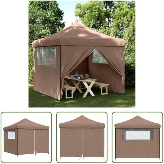 The Living Store Tente de réception Pop-Up pliante avec 4 panneaux latéraux Marron