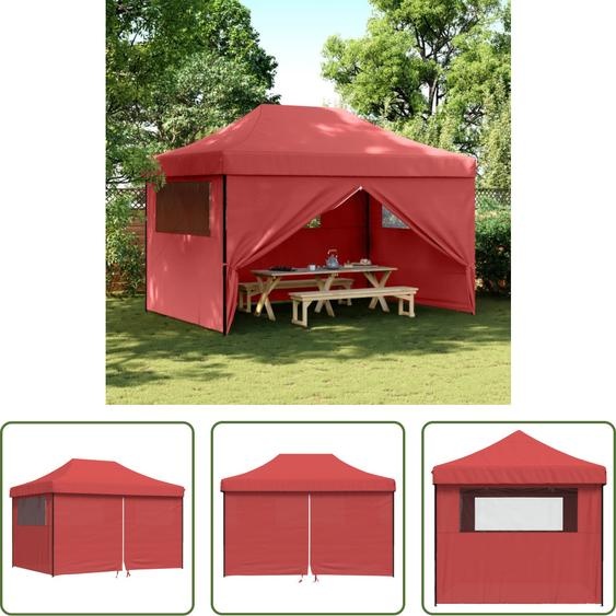 The Living Store Tente de réception Pop-Up pliante avec 4 panneaux latéraux rouge bourgogne