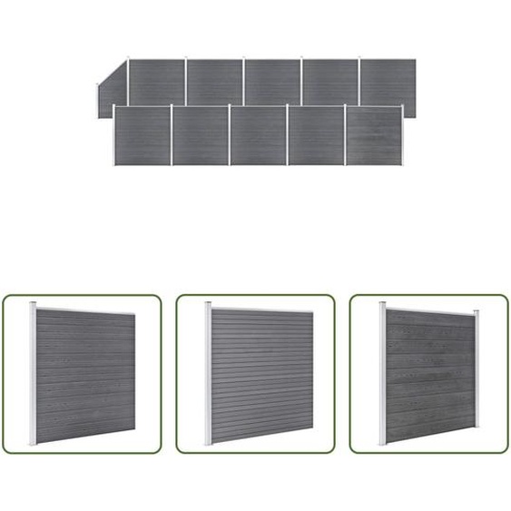 The Living Store WPC Clôture Set 10 Carrés + 1 Pente 1830x186 cm Gris