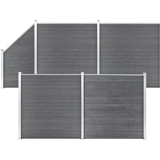 The Living Store WPC Clôture Set 4 Carrés + 1 Pente 792x186 cm Gris