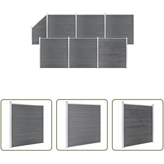 The Living Store WPC Clôture Set 6 Carrés + 1 Pente 1138x186 cm Gris