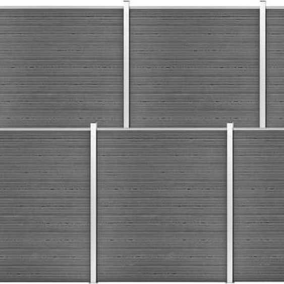The Living Store WPC Clôture Set 8 Carrés + 1 Pente 1484x186 cm Gris