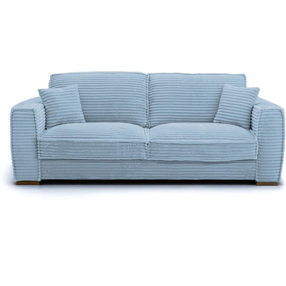 THEOULE - Canapé convertible 4 places - Velours Côtelé, Bleu ciel