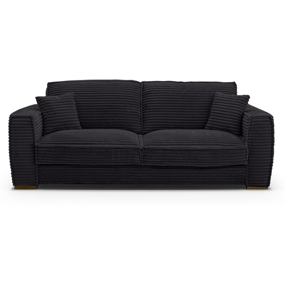 THEOULE - Canapé convertible 4 places - Velours Côtelé, Noir