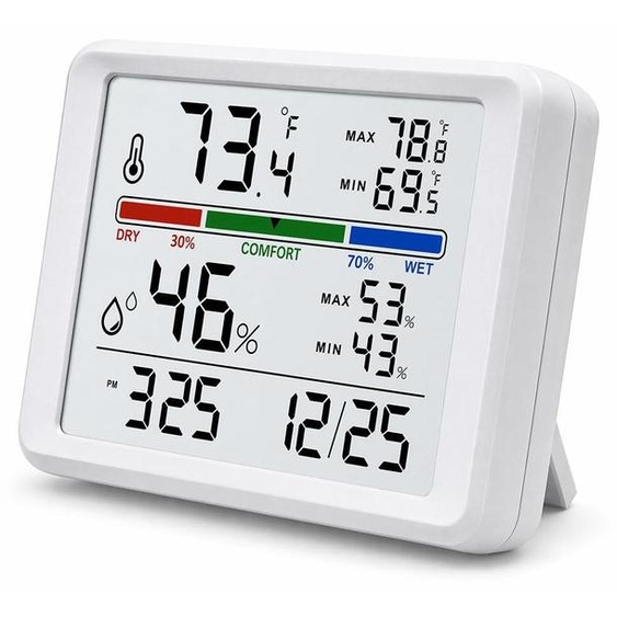 Thermo-hygromètre dintérieur numérique avec horloge, couleur blanche