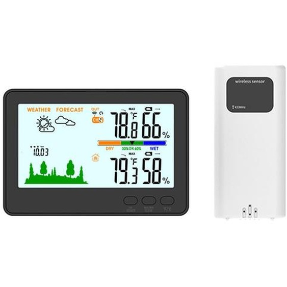 Thermomètre-hygromètre sans fil 433 MHz – Station météo avec écran LCD, portée de 100 m, affichage de la pression atmosphérique et capteur extérieur
