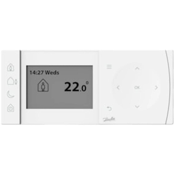 Thermostat dambiance Danfoss, modèle TPOne-B, programmable, pour 7 jours, alimenté par 2 piles AA, avec fonction marche/arrêt, écran intégré, de couleur blanche, vendu à lunité.
