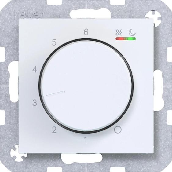 Thermostat dambiance Hager, 230V/16A, pour chauffage, avec bouton rotatif/poussoir, couleur blanc cassé mat, 1 pièce.