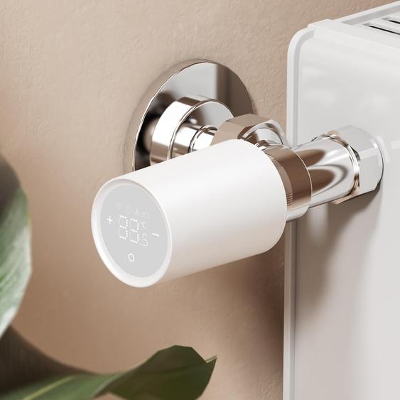 Thermostat de radiateur EMKE Intelligent avec passerelle intelligente – Boîtier ABS blanc Télécommande Détection douverture de fenêtre et sécurité enfants