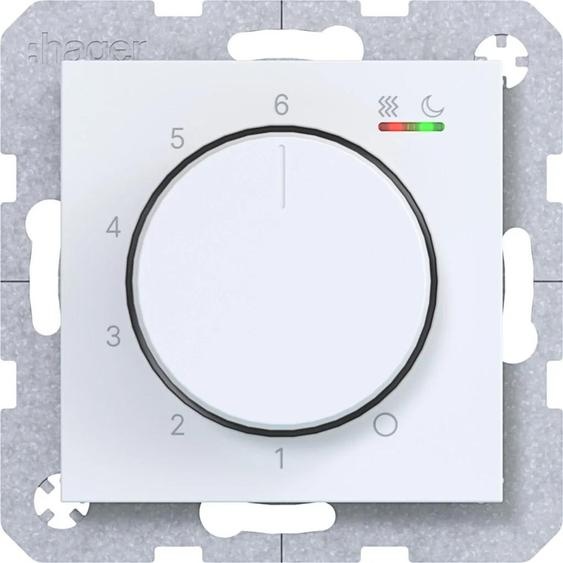 Thermostat Hager pour régulation de la température ambiante, 230V/15W, pour chauffage et climatisation, avec bouton rotatif, couleur blanc cassé mat, 1 pièce.