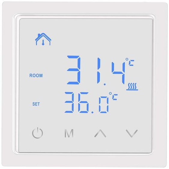 Thermostat intelligent 16 A pour chauffage au sol, avec écran tactile LED - Blanc