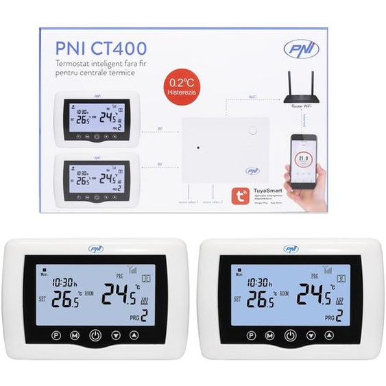 Thermostat intelligent PNI CT400 sans fil, avec WLAN, contrôle 1 unité centrale et 2 zones différentes, rez-de-chaussée via Internet